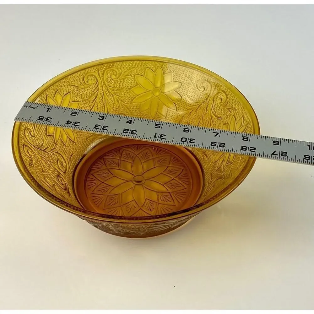 Vintage Amber Indiana Glass Depression Glass Round Serving Bowl Autumn CT0875